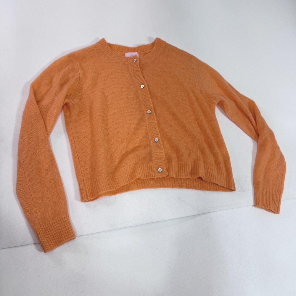 CRUSH Cardigan Sweater Womens Medium Orange Cashmere Silk Crewneck Button Up